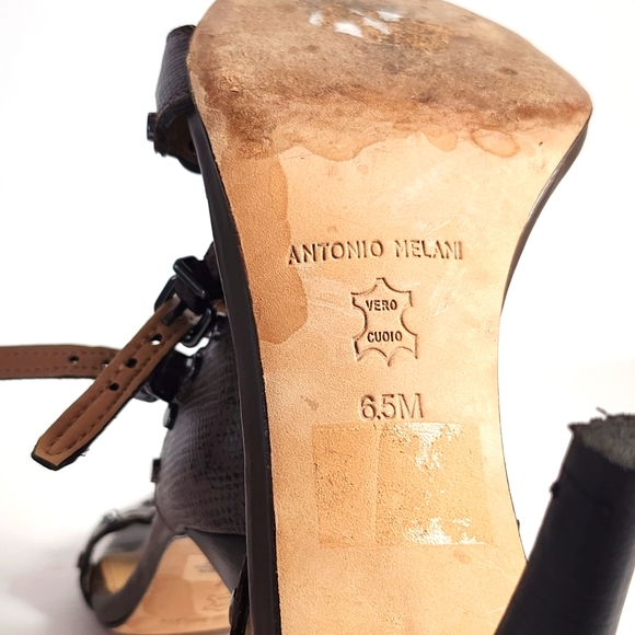 Antonio Melani Women's Stiletto High Heel T Strap Open Toe Gray Sandals. - Picture 7 of 10